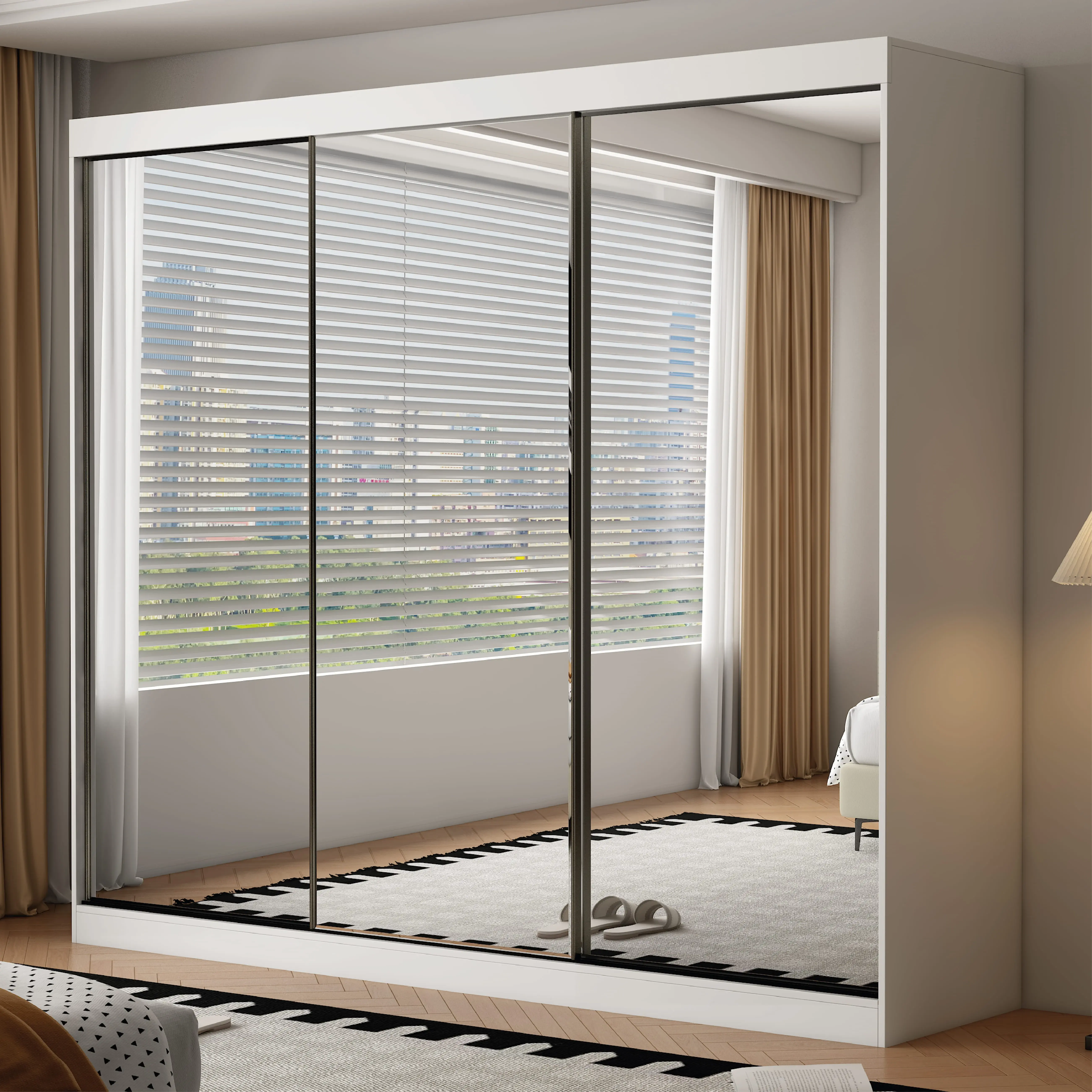 ELITE 3 Door Full Mirrored Sliding Wardrobe White - 250cm - Wimex Distribution