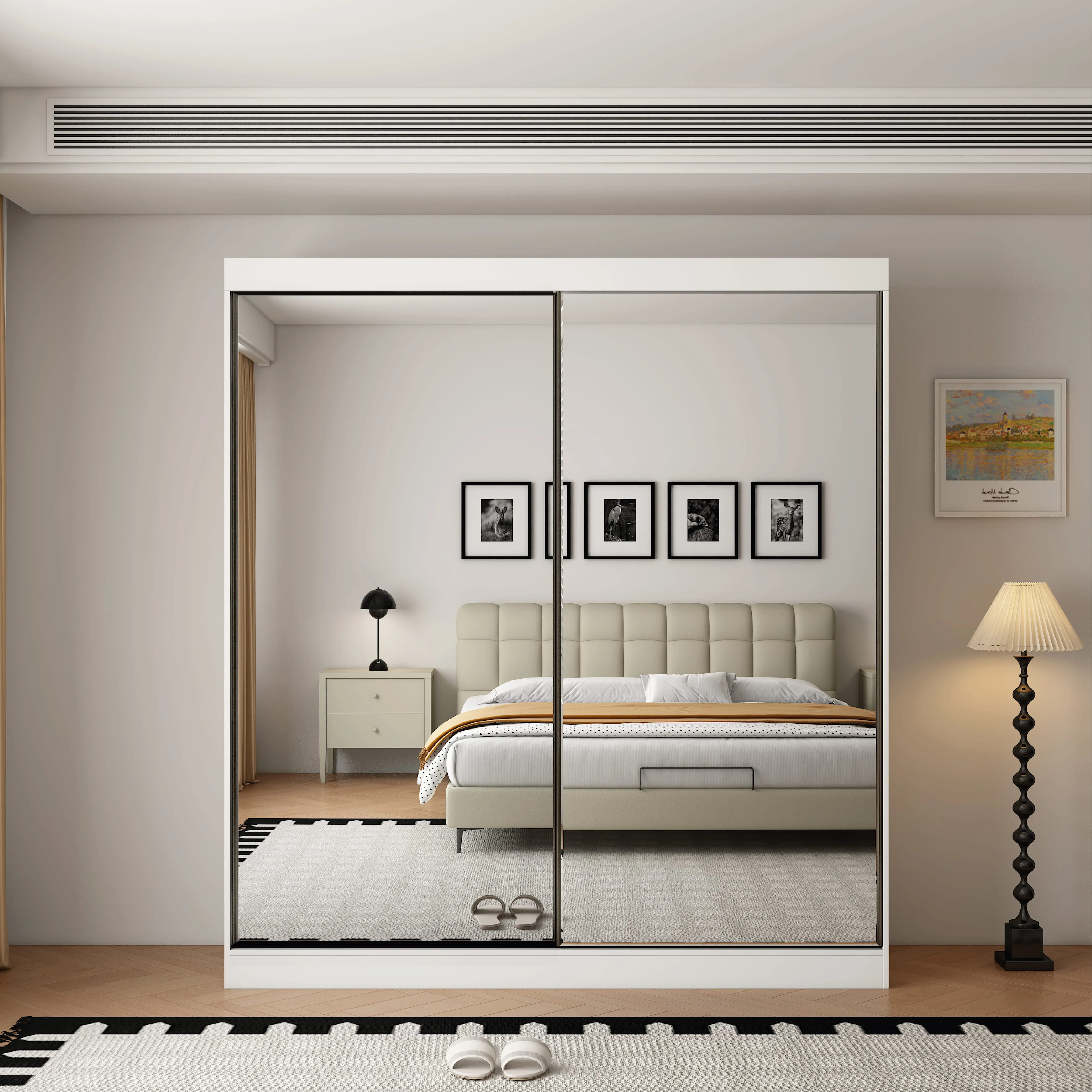 ELITE 2 Door Full Mirrored Sliding Wardrobe White - 200cm - Wimex Distribution