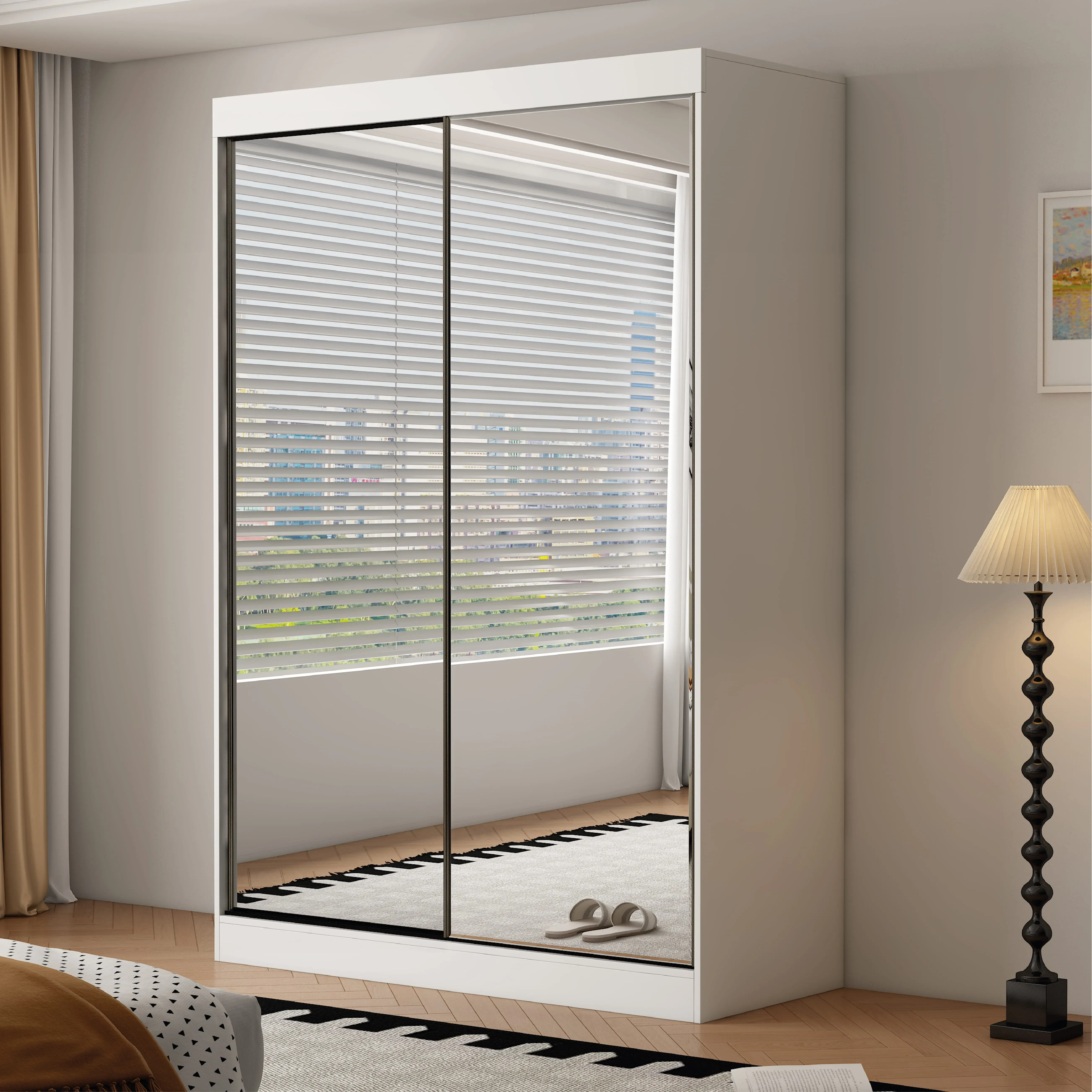 ELITE 2 Door Full Mirrored Sliding Wardrobe White - 150cm - Wimex Distribution