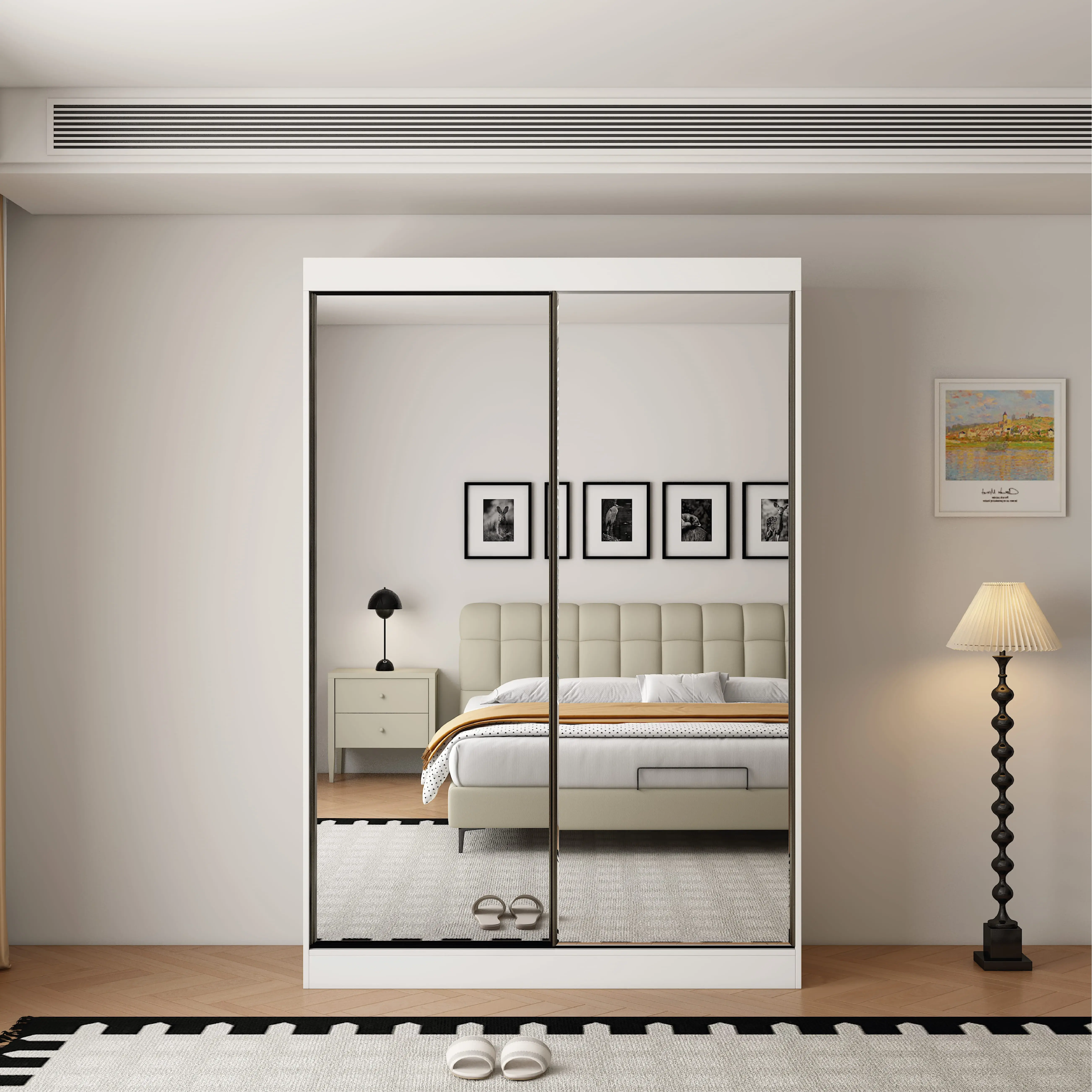 ELITE 2 Door Full Mirrored Sliding Wardrobe White - 100cm - Wimex Distribution