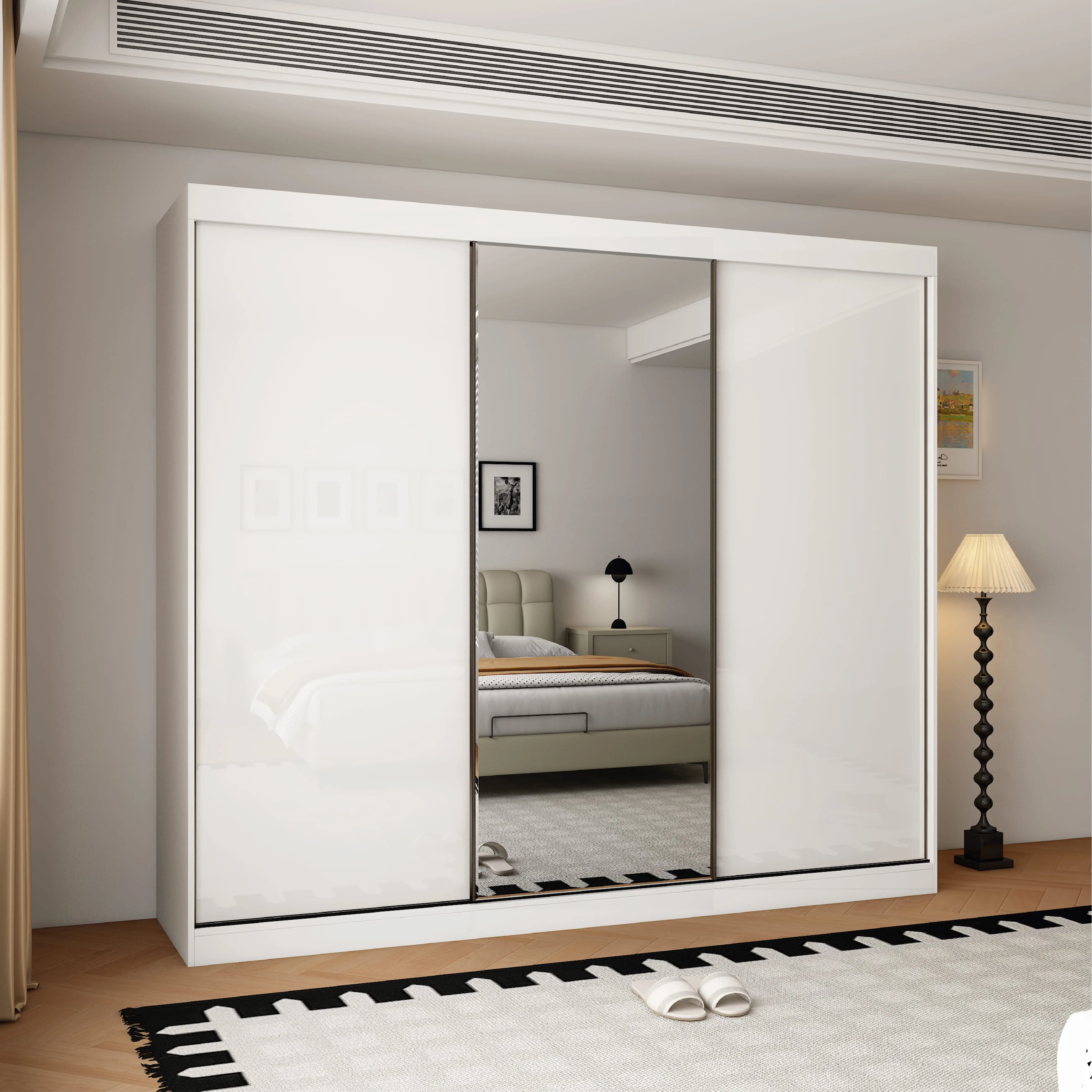 OCEANIC 3 Door Mirrored Sliding Wardrobe Gloss White - 250cm - Wimex Distribution