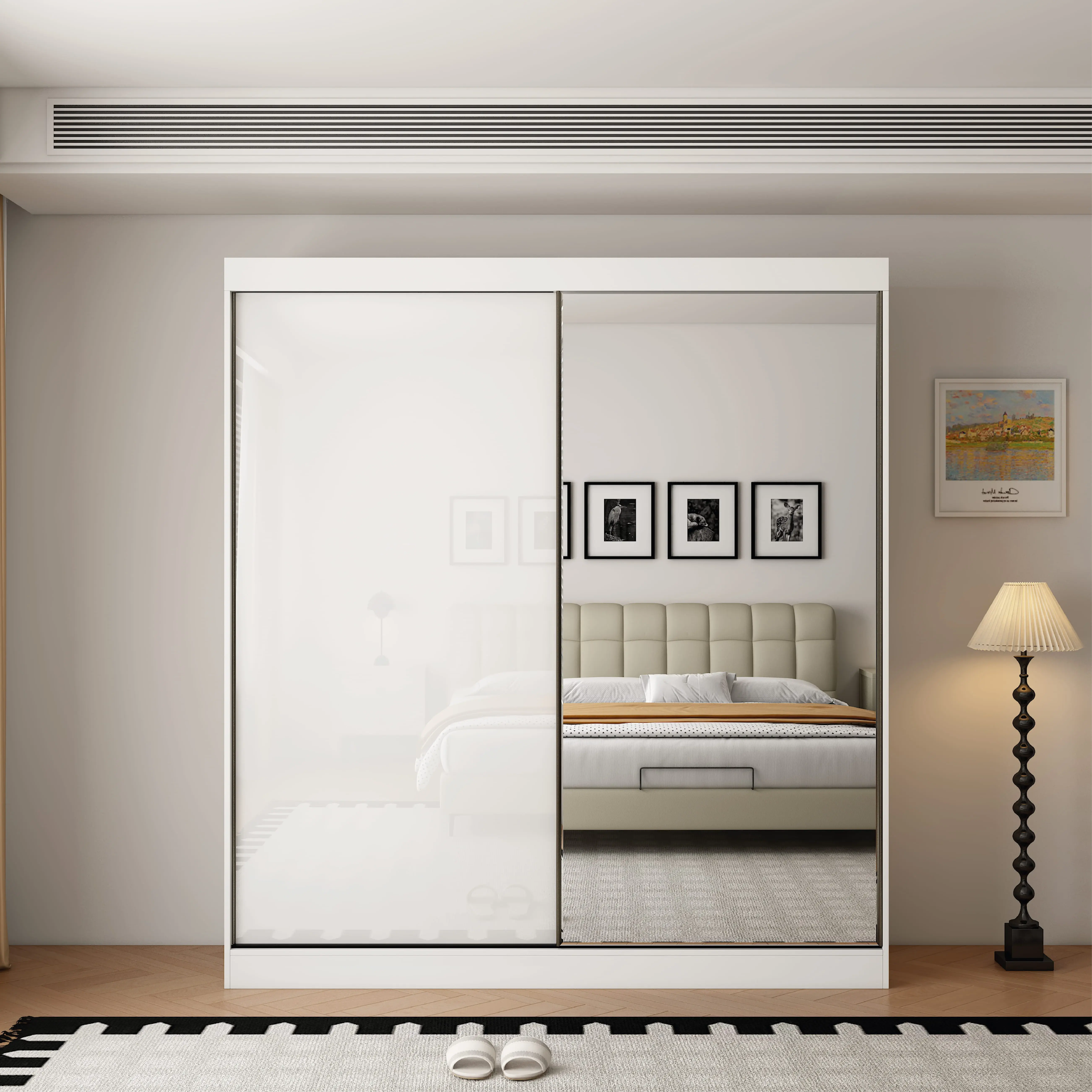 OCEANIC 2 Door Mirrored Sliding Wardrobe Gloss White - 200cm - Wimex Distribution