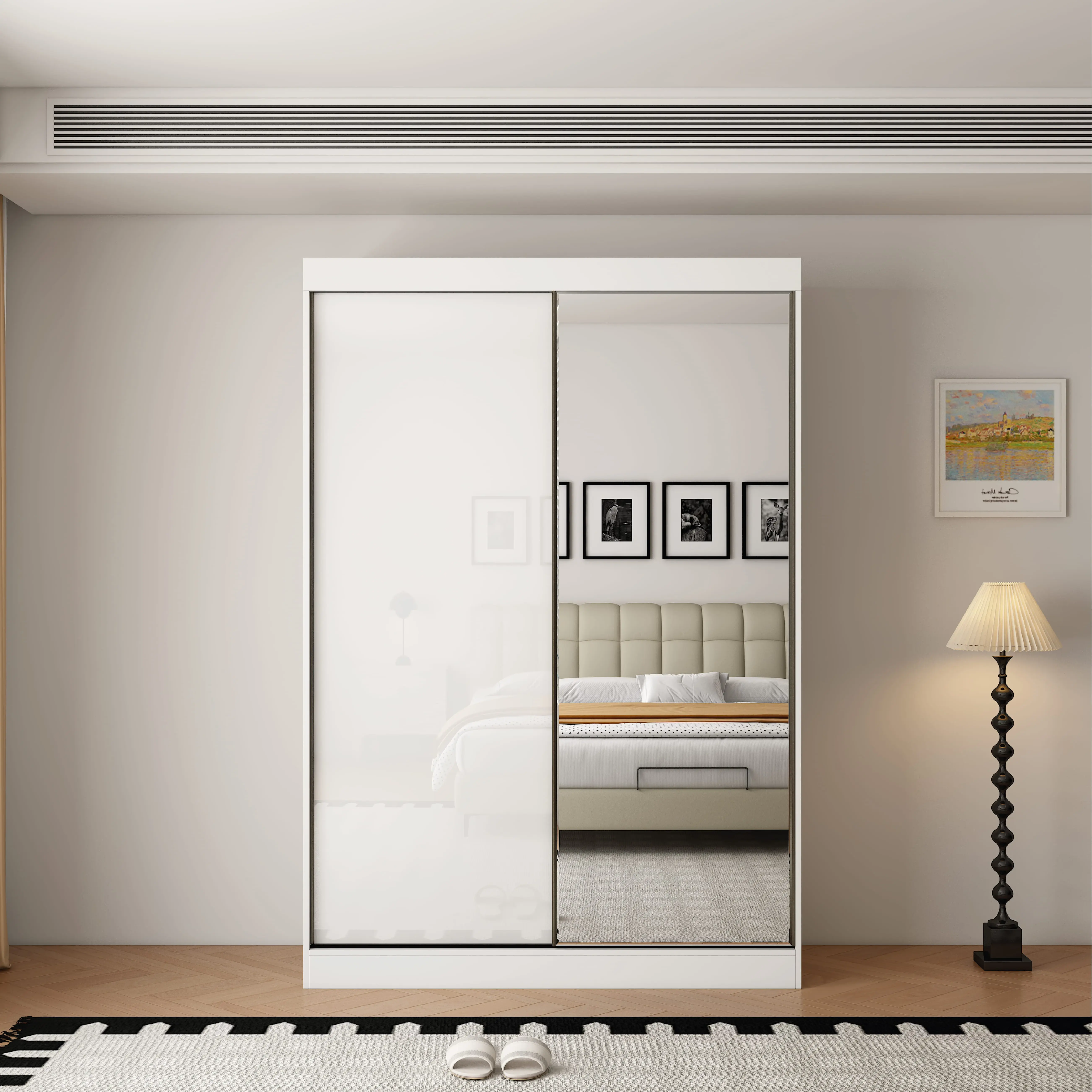 OCEANIC 2 Door Mirrored Sliding Wardrobe Gloss White - 150cm - Wimex Distribution
