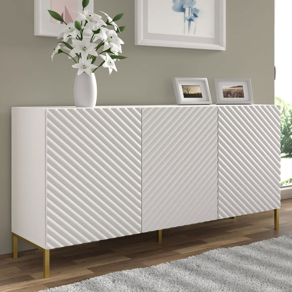 Puddle Dux 3 Door Sideboard - White - Art Nest