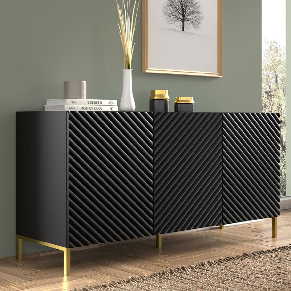 Puddle Dux 3 Door Sideboard - Black - Art Nest