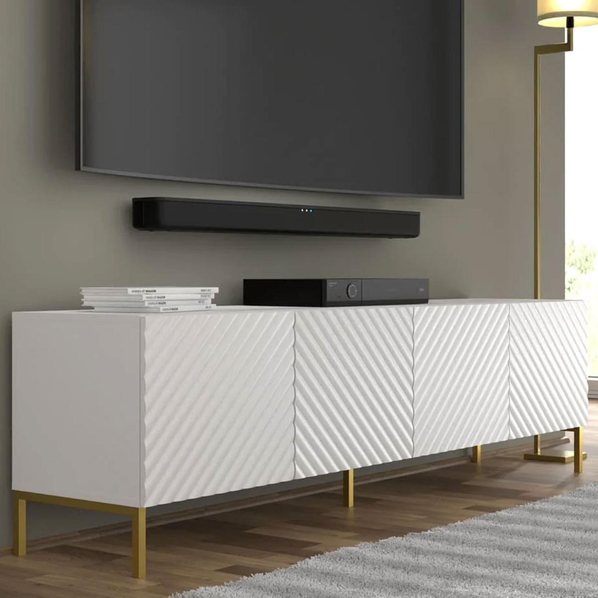 Puddle Dux 4 Door TV Cabinet - White - Art Nest