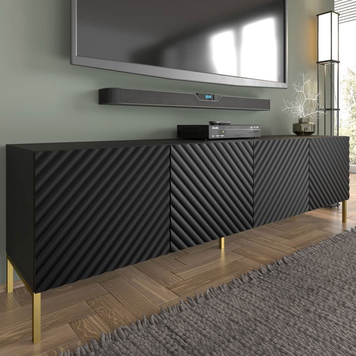 Puddle Dux 4 Door TV Cabinet - Black - Art Nest