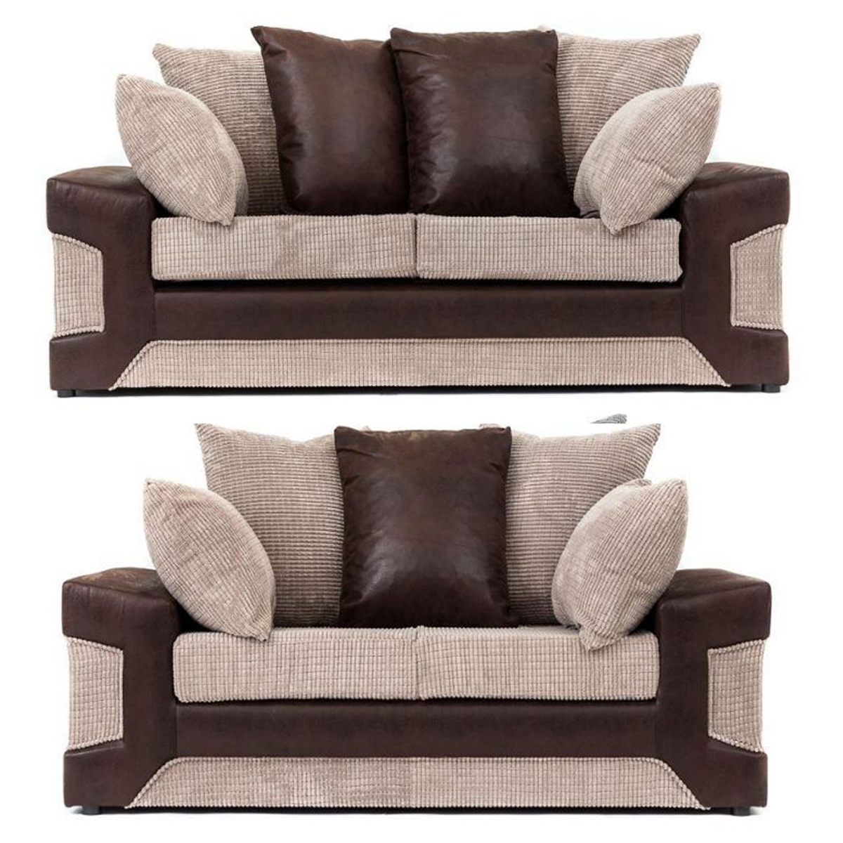 DENZEL Jumbo Cord 3 and 2 Seater Scatterback Sofa Set - Brown and Beige - Interior Masters