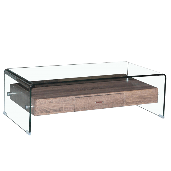 Rochford Clear Glass Coffee Table with Drawer - Rectangular - Sigrid Mills