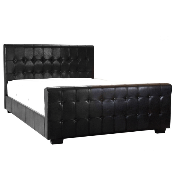 Beverley Buttoned Leather Effect Double Bed - Black - Sigrid Mills