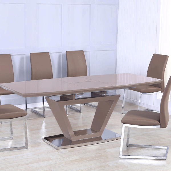 Axminster Cappuccino High Gloss Extending Dining Table - Brown - Sigrid Mills