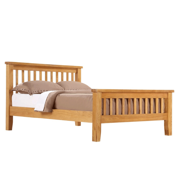 Eden Solid Oak Wooden Bed with High Foot End - Double Bed - Sigrid Mills