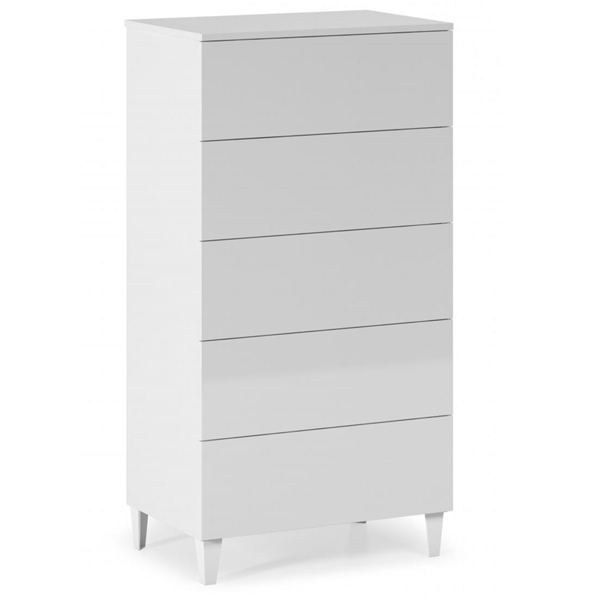 ADRIAN White Chest of Drawers - Tallboy, Medium-sized, 5 Drawers - Sigrid Mills