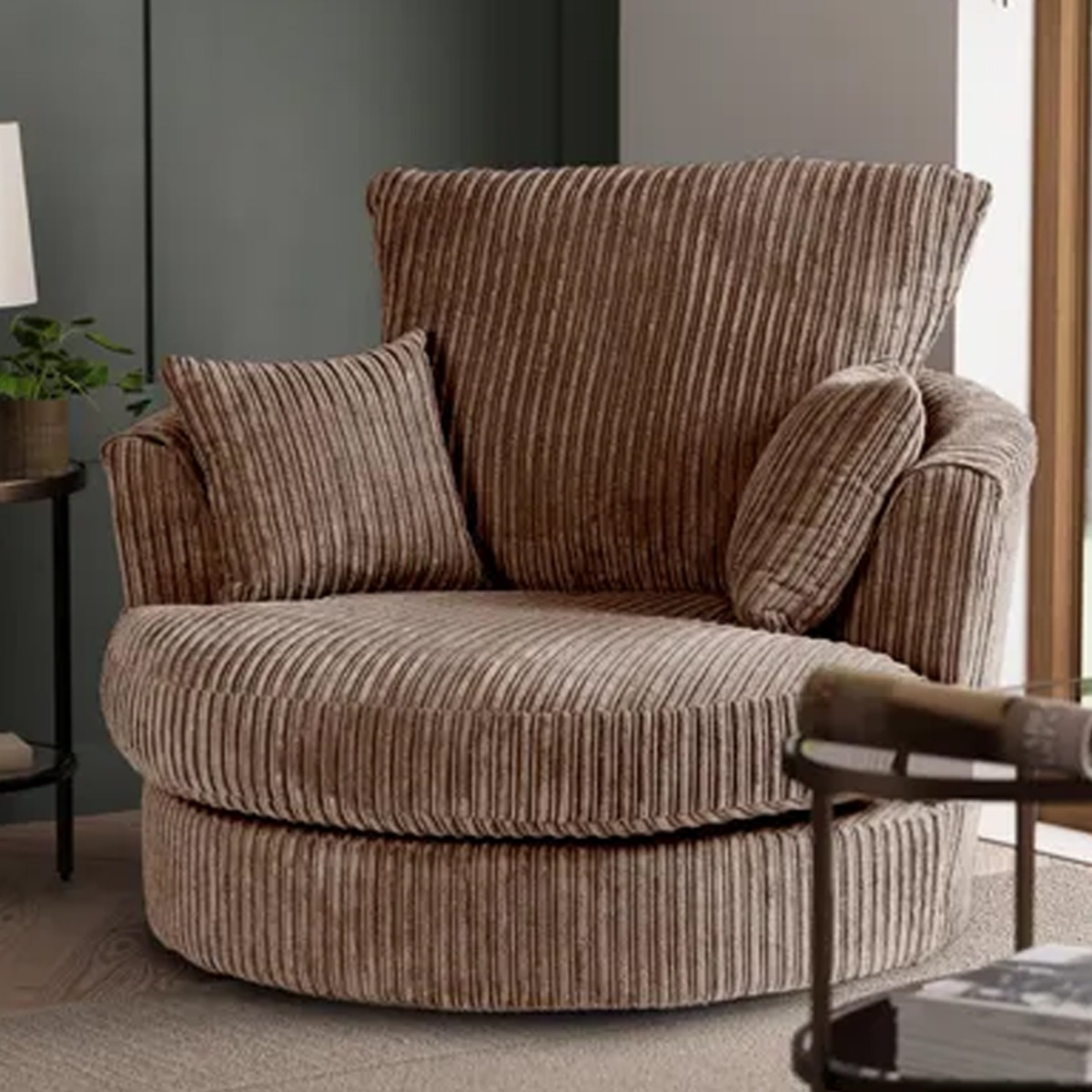 Blake Jumbo Cord Swivel Chair - Chocolate - Home Done