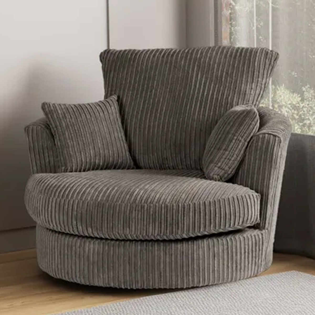 Blake Jumbo Cord Swivel Chair - Grey - Home Done