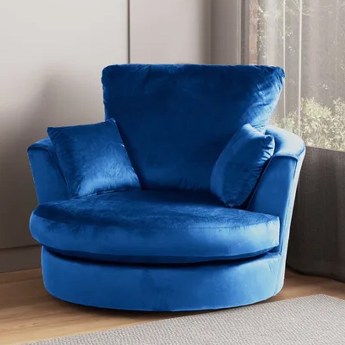 Blake Plush Velvet Swivel Chair - Royal Blue - Home Done