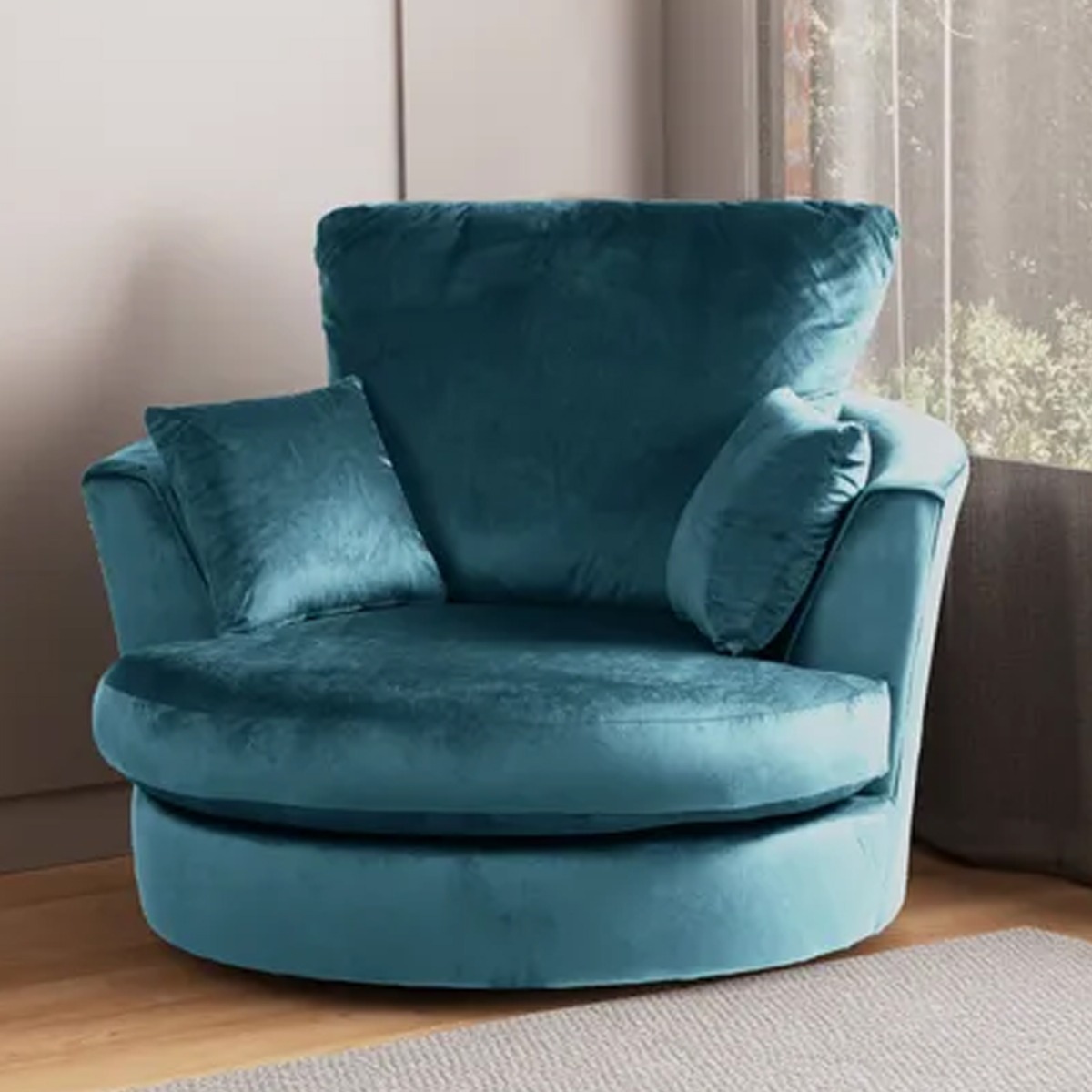 Blake Plush Velvet Swivel Chair - Teal - Home Done