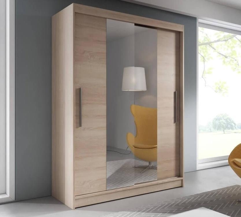 Sliding Wardrobe - VERCELLI 2 Door Mirrored Wardrobe Sonoma Oak 150cm - Art Nest
