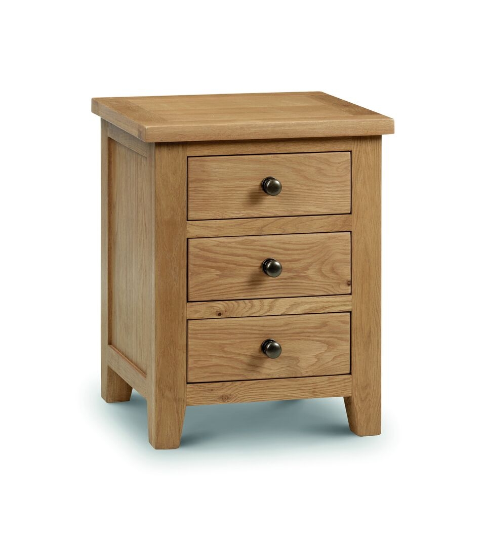 Bedside Table - MARLBOROUGH 3 Drawer Nightstand Oak 48cm - JB Collections