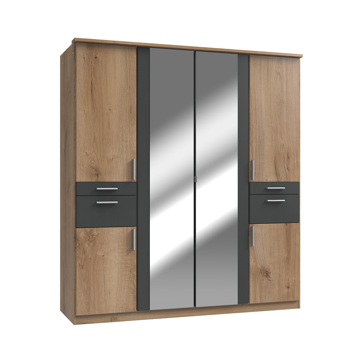 Wardrobe - KODERA 4 Door Mirrored Wardrobe Oak 180cm - Wimex Distribution