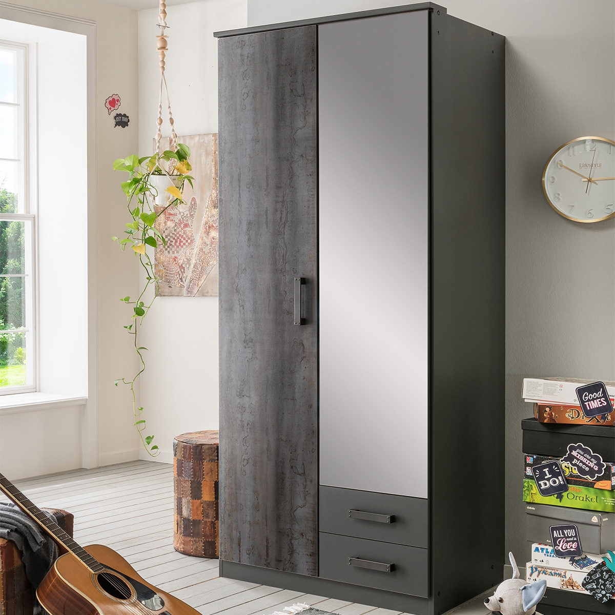 Wardrobe - DARWIN 2 Door Wardrobe Grey 90cm - Wimex Distribution