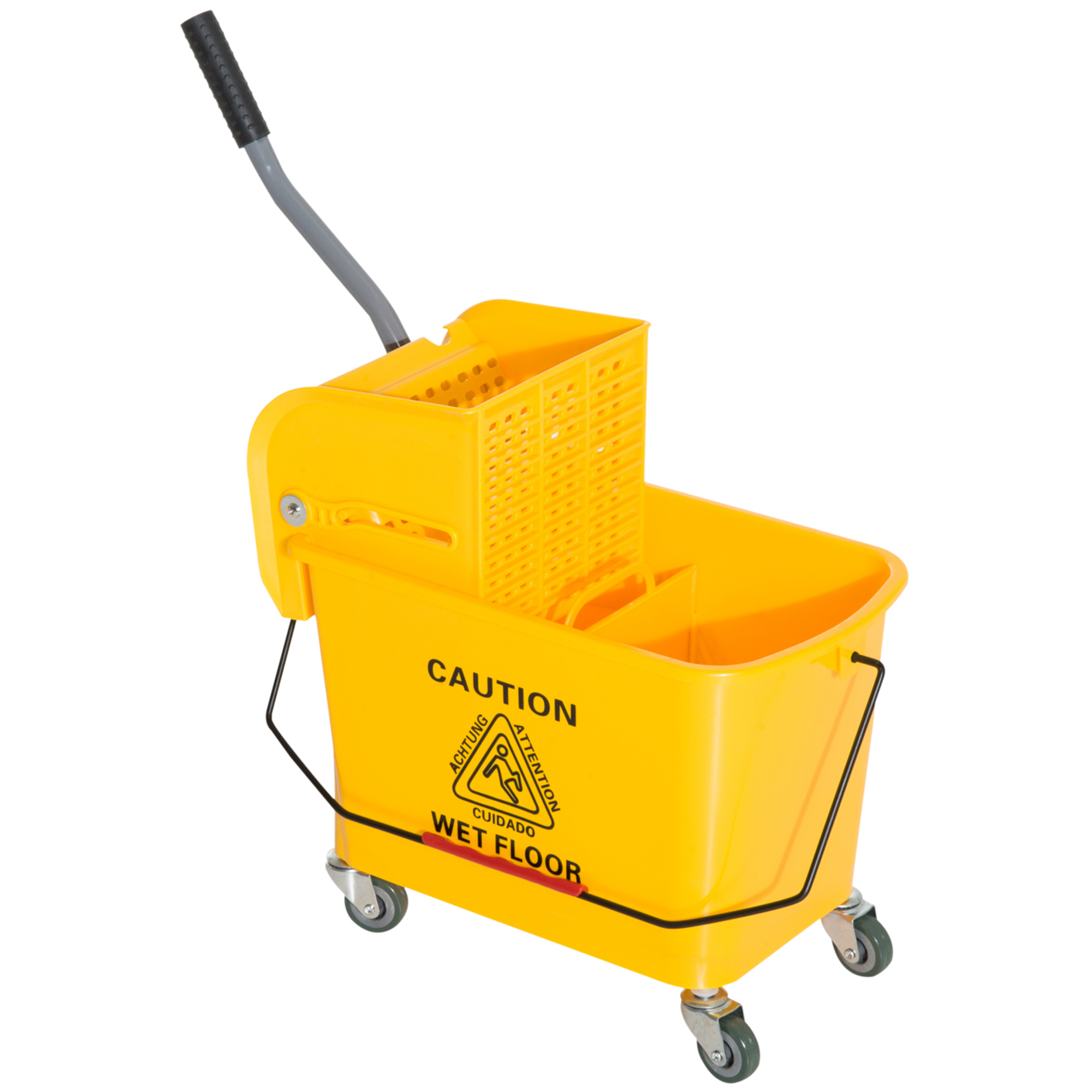 HERON 20L Mop Bucket on Wheels, with Water Separation Panel - Yellow - Life Essentials