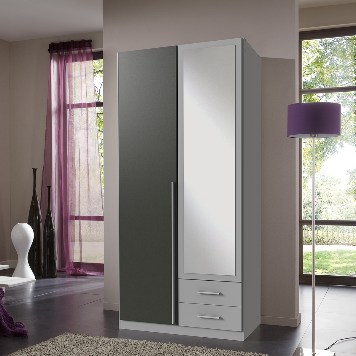 Wardrobe - HUSAM 2 Door Wardrobe Grey 90cm - Wimex Distribution