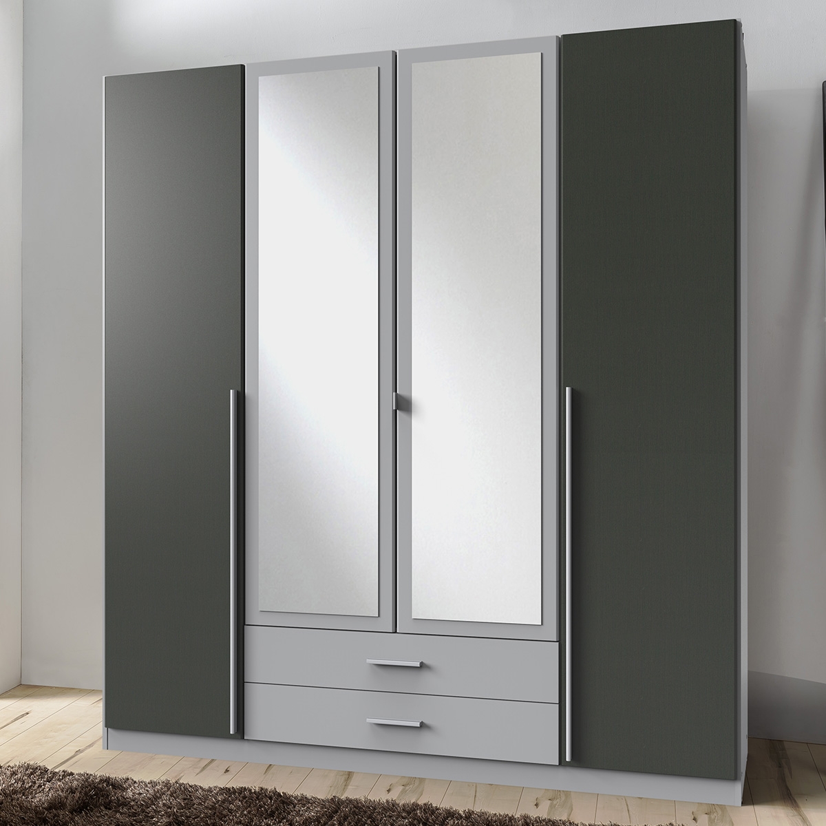 Wardrobe - HUSAM 4 Door Wardrobe Grey 180cm - Wimex Distribution
