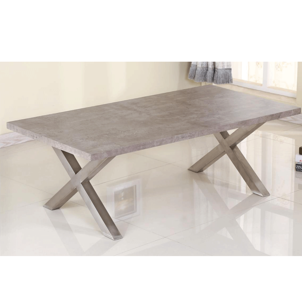 Tenby Chic Stone Effect Coffee Table in Brushed Stainless Steel Base - Rectangular - Sigrid Mills