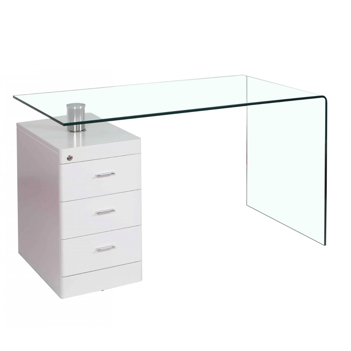 Cheshire Elegance White High Gloss Desk with Clear Tempered Glass Top - Modern Design - Sigrid Mills