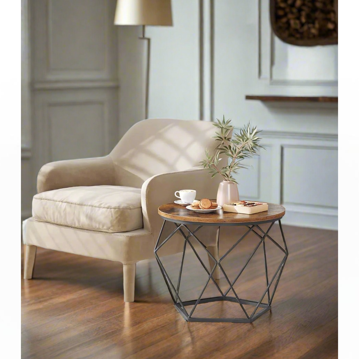 KLYVORA Coffee Tables Set of 2 Geometric Tables - Rustic Brown and Black - The Urban Forge