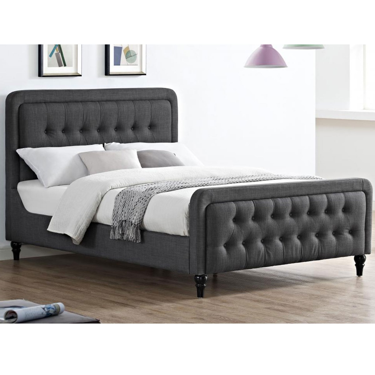 Nolan Nico Linen Fabric Double Bed - Grey - Sigrid Mills