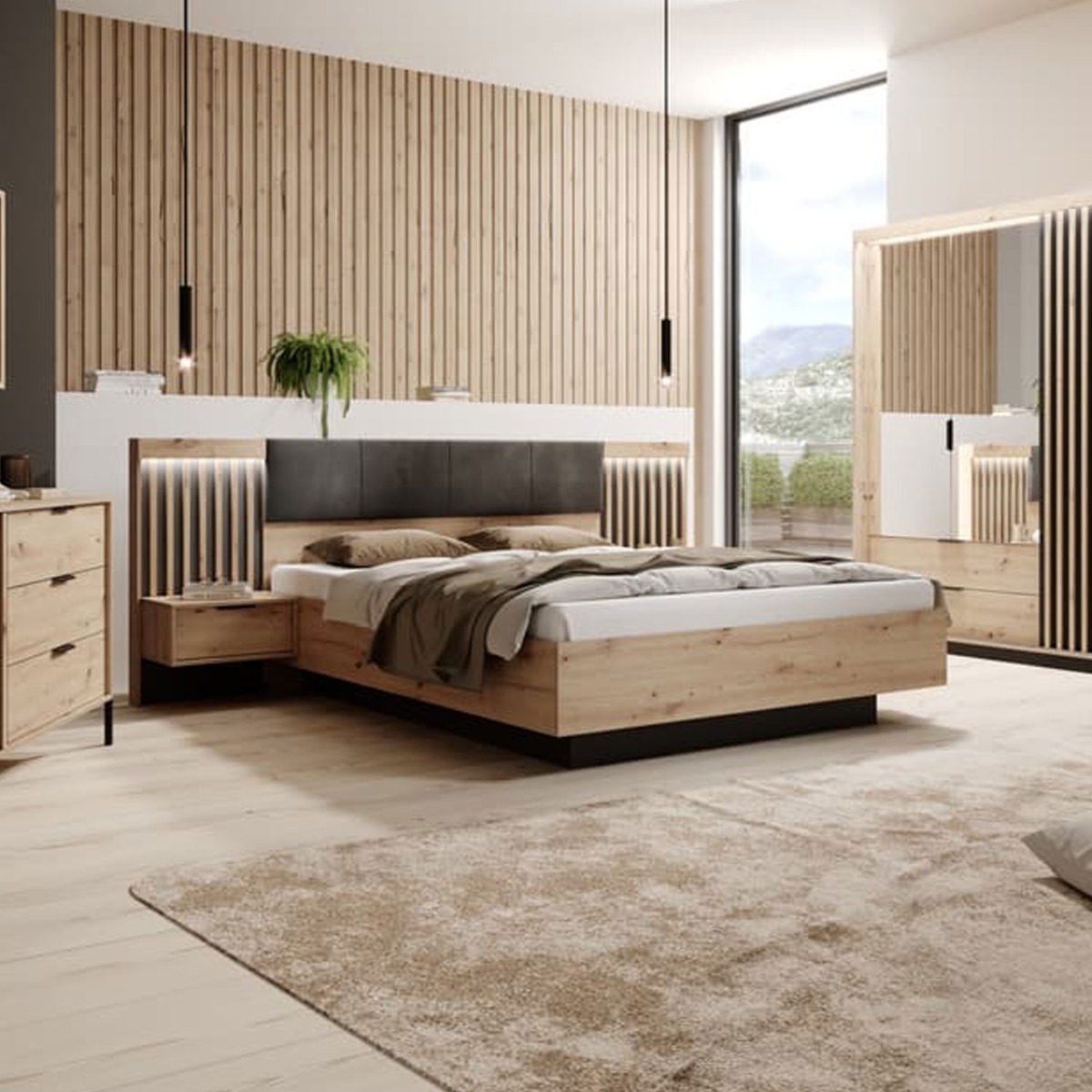 Fleck Dash Ottoman Bed in King Size - Oak Artisan - Art Nest