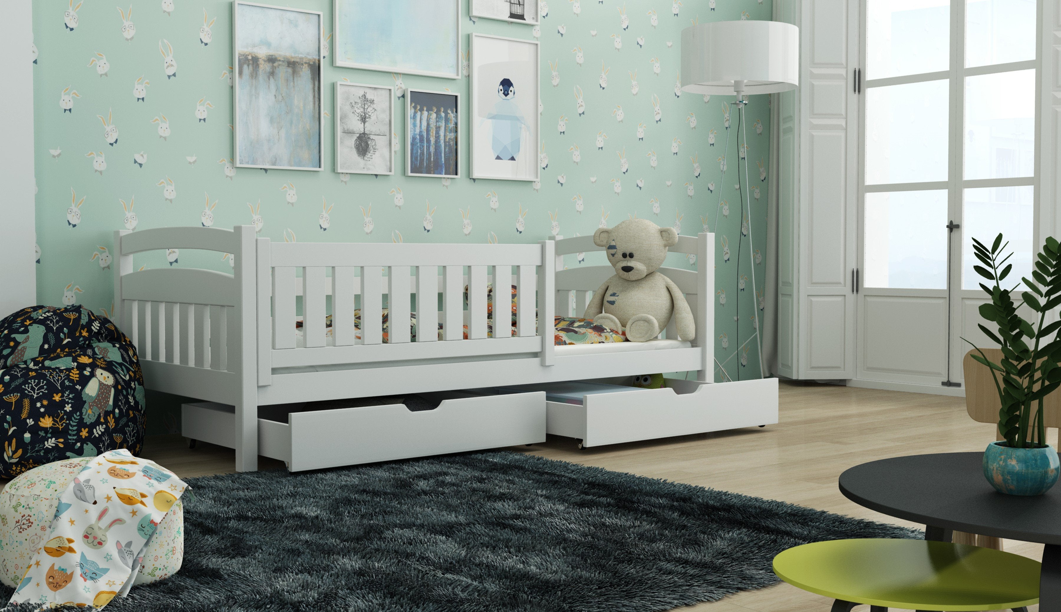 Terrance Wooden Bed with 2 Drawers Storage - White - Art Nest