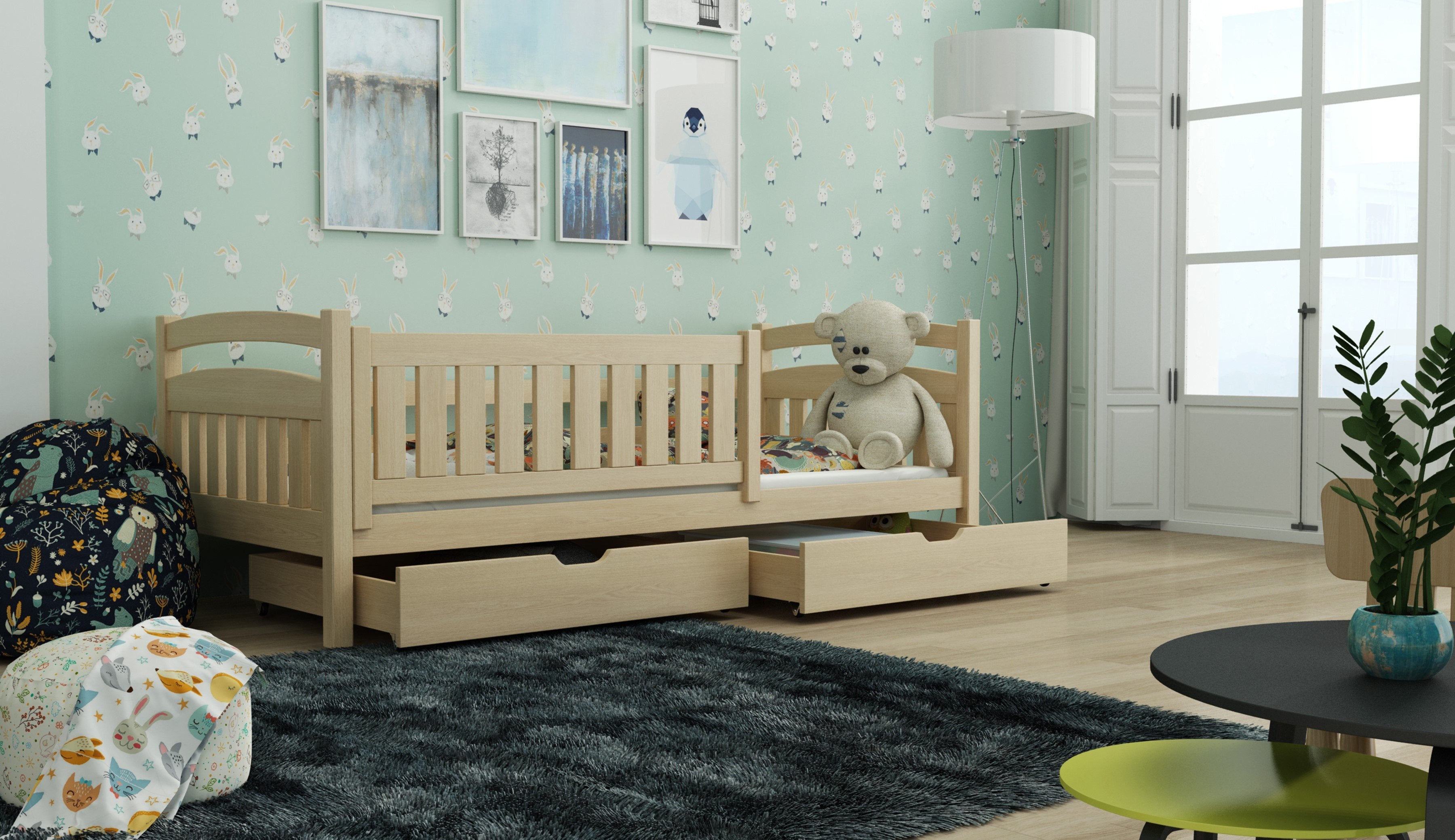 Terrance Wooden Bed with 2 Drawers Storage - Pine - Art Nest