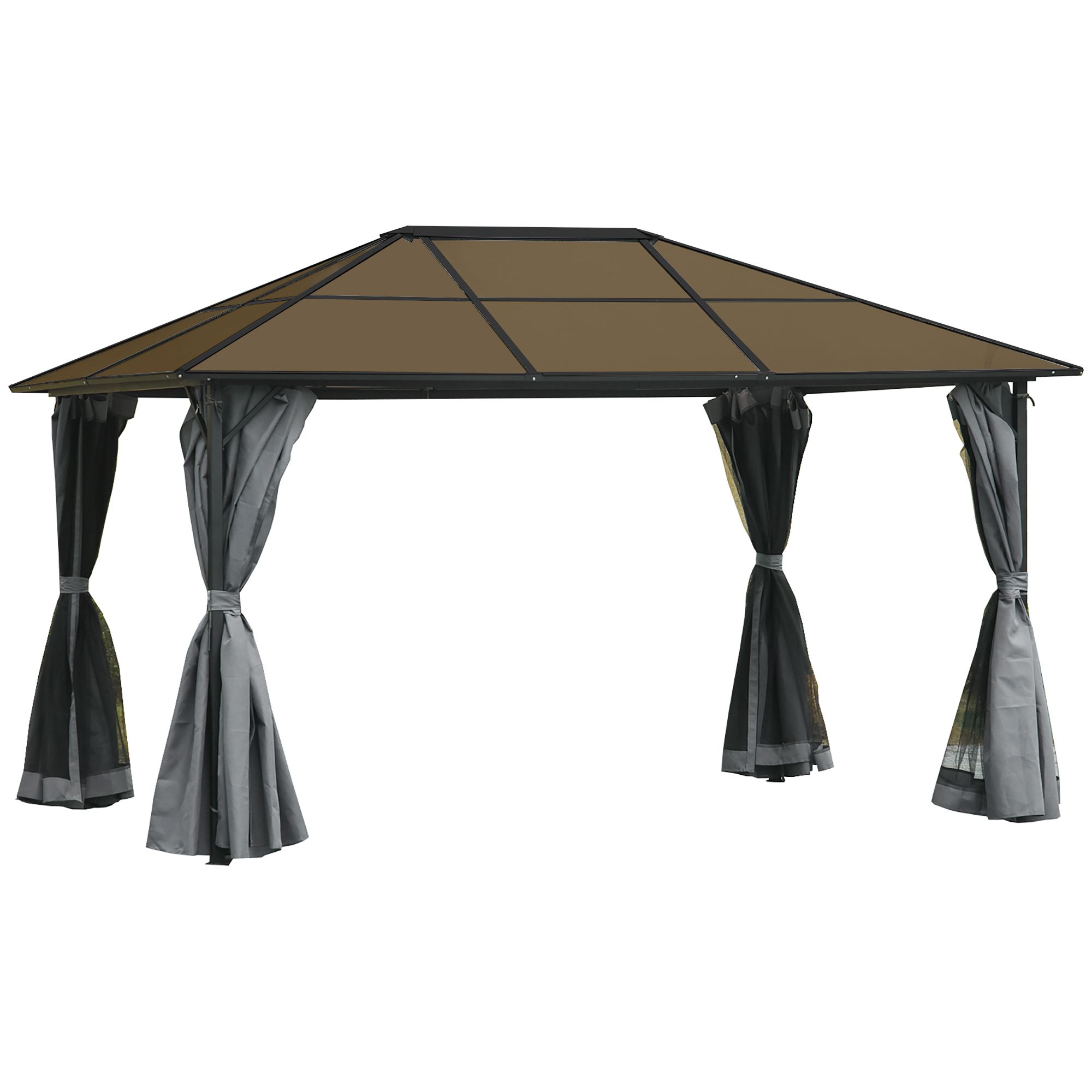 4 x 3M Garden Aluminium Gazebo Hardtop Roof Canopy Marquee Party Tent Patio Outdoor Shelter with Mesh Curtains & Side Walls - Grey - Life Essentials