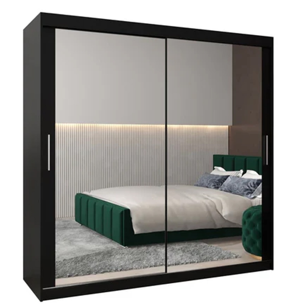 Sliding Wardrobe - TIVERTON III 2 Door Mirrored Wardrobe Black 200cm - Art Nest