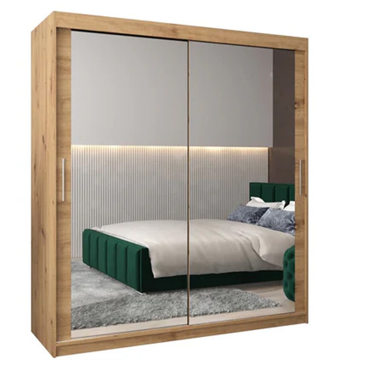 Sliding Wardrobe - TIVERTON III 2 Door Mirrored Wardrobe Oak Sonoma 180cm - Art Nest