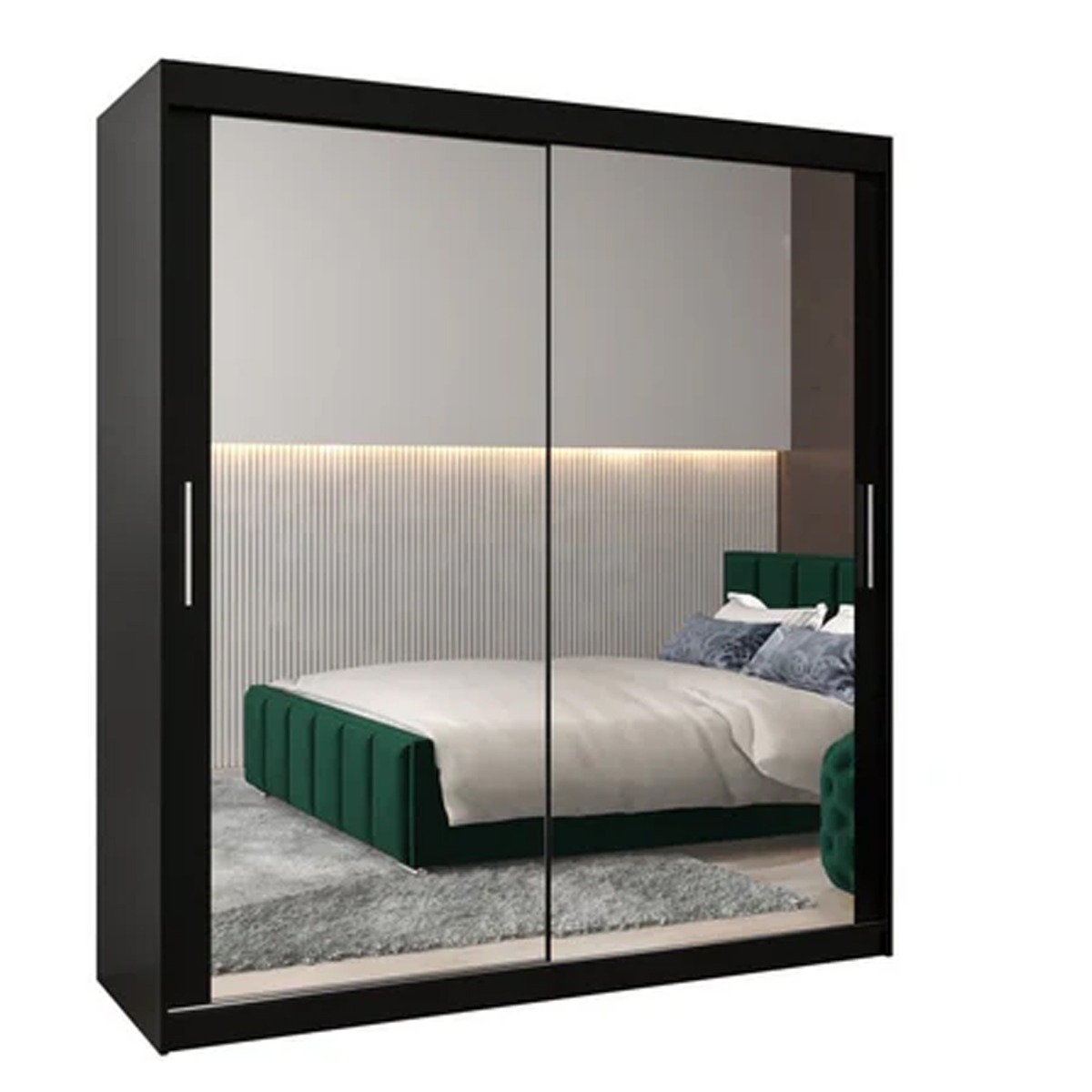 Sliding Wardrobe - TIVERTON III 2 Door Mirrored Wardrobe Black 180cm - Art Nest