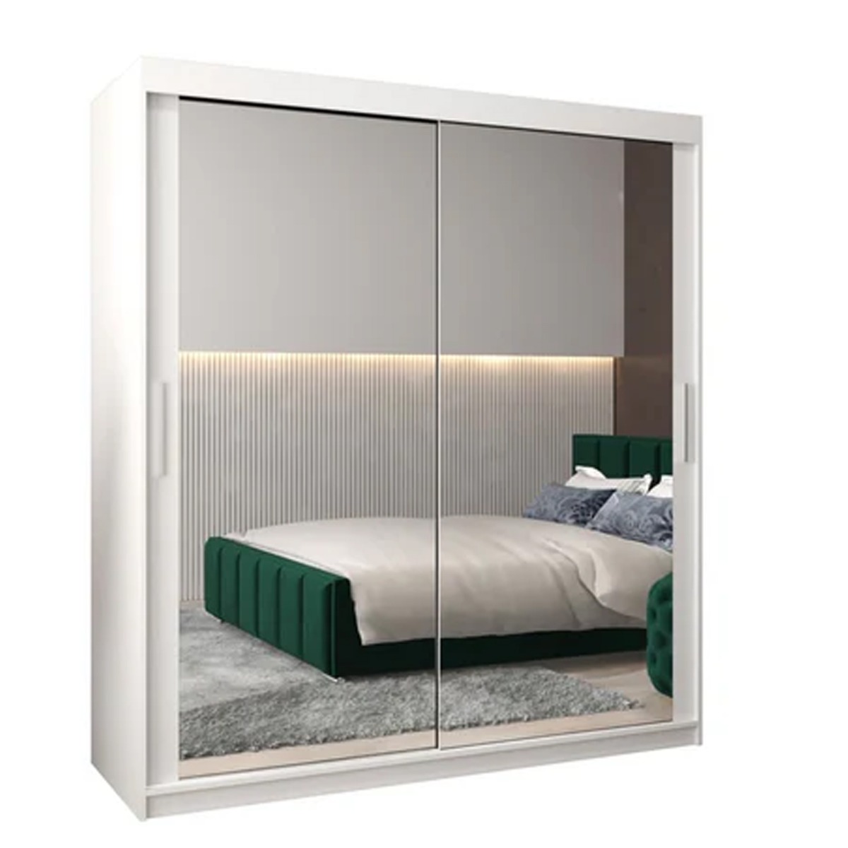 Sliding Wardrobe - TIVERTON III 2 Door Mirrored Wardrobe White 180cm - Art Nest