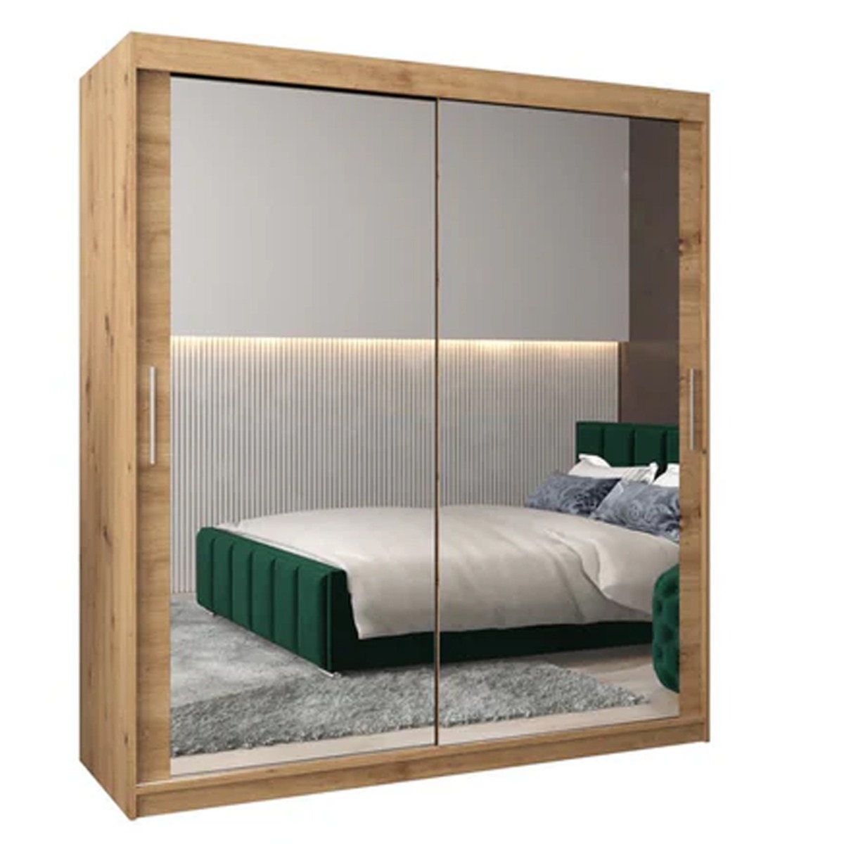 Sliding Wardrobe - TIVERTON III 2 Door Mirrored Wardrobe Oak Artisan 180cm - Art Nest
