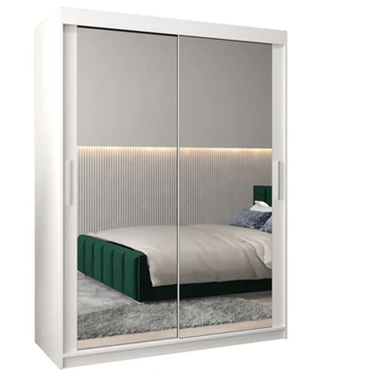Sliding Wardrobe - TIVERTON III 2 Door Mirrored Wardrobe White 150cm - Art Nest