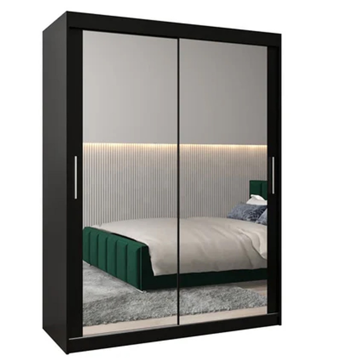 Sliding Wardrobe - TIVERTON III 2 Door Mirrored Wardrobe Black 150cm - Art Nest