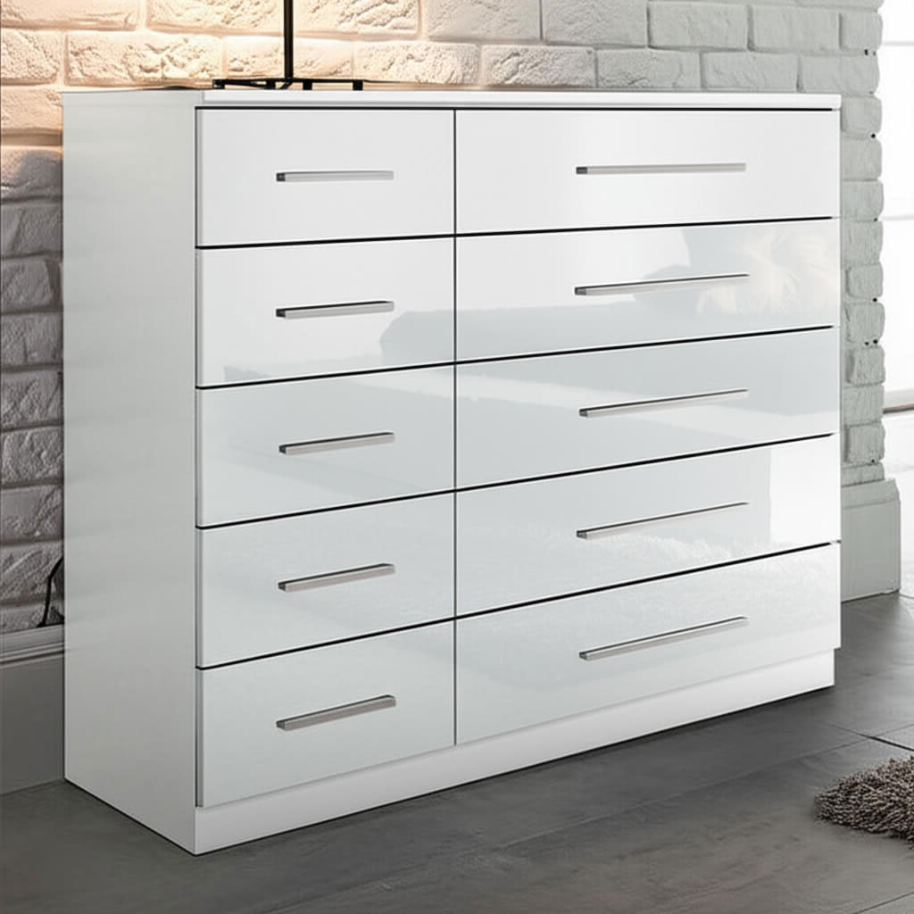 TORBAY White Chest of Drawers - Large-sized, 10 Drawers, Double - Sigrid Mills