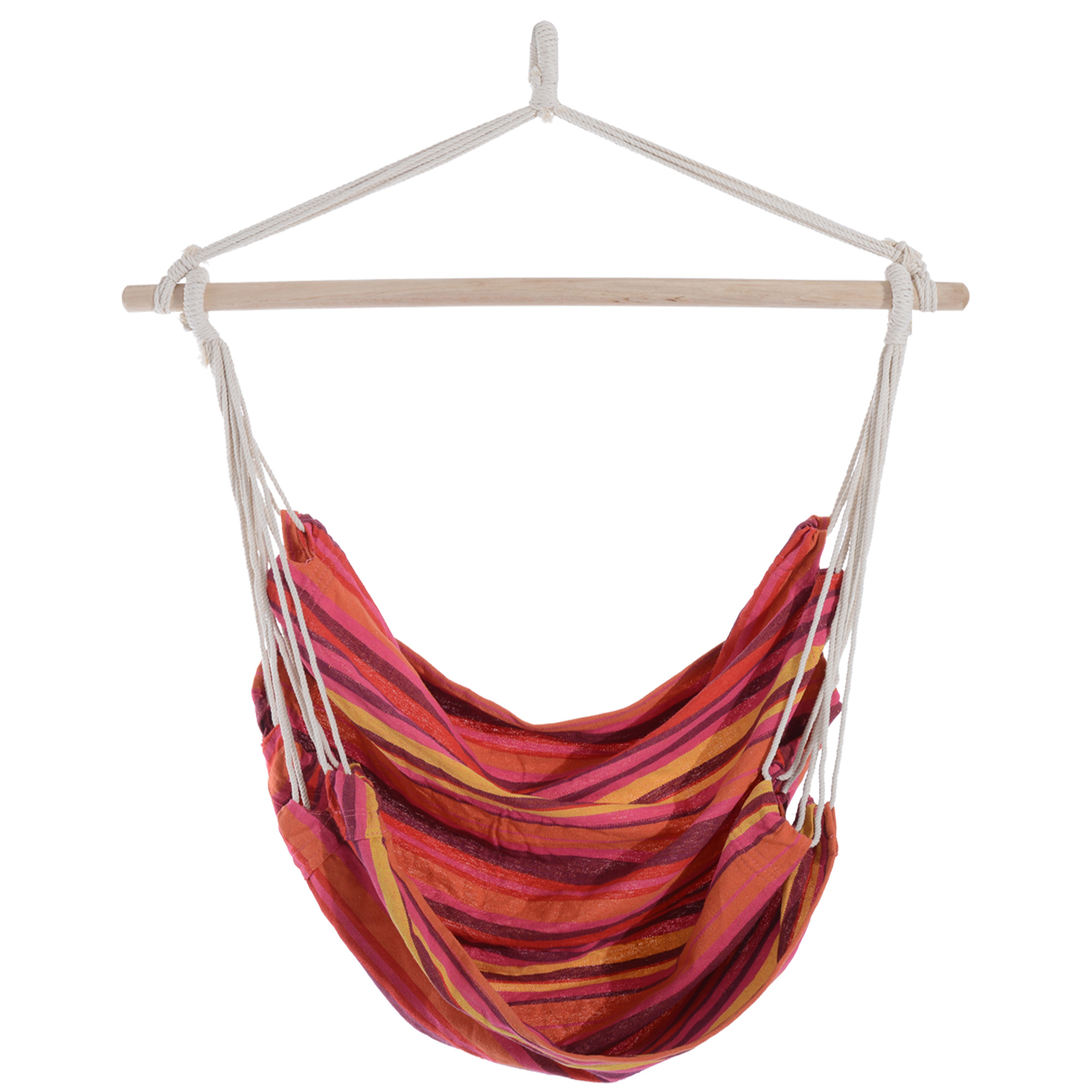 Outdoor Hammock Hanging Rope Chair Garden Yard Patio Swing Seat Wooden w/ High Quality Cotton Cloth and Ropes (Red) - Life Essentials