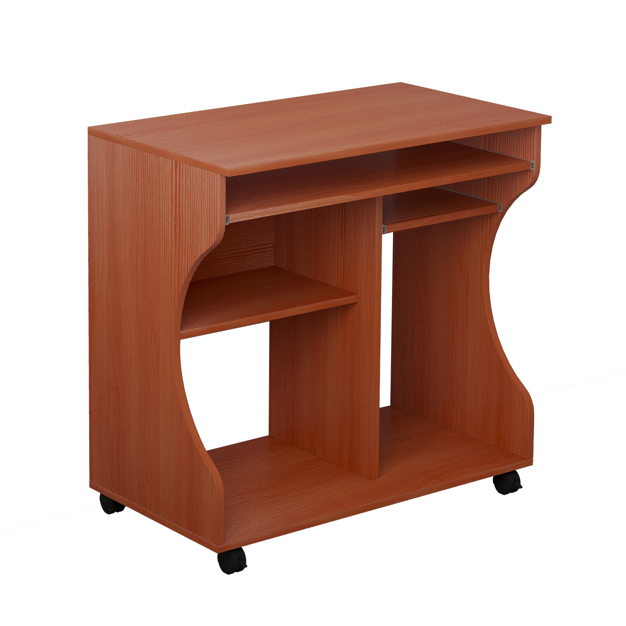 Movable Computer Desk with Sliding Keyboard Tray, PC Laptop Table with Storage Shelves, Workstation on Wheels, 80x48x76cm - Life Essentials