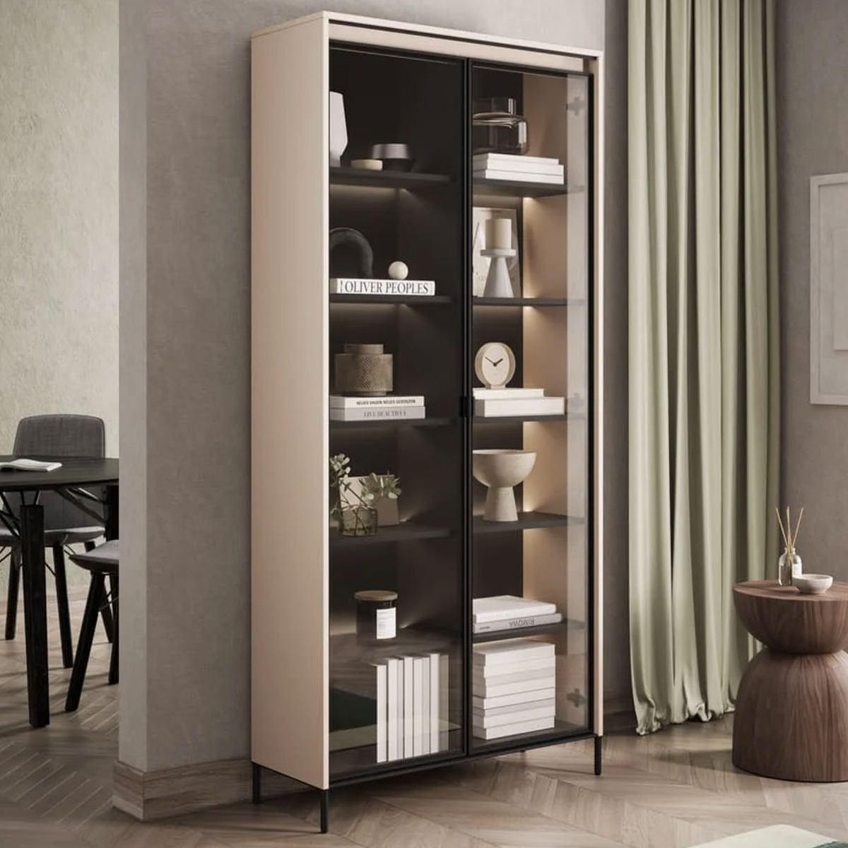 Scribble Spex Tall Display Cabinet - Beige - Art Nest