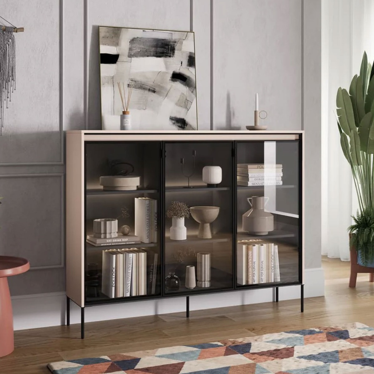 Scribble Spex Display Cabinet with 3 Doors - Beige - Art Nest
