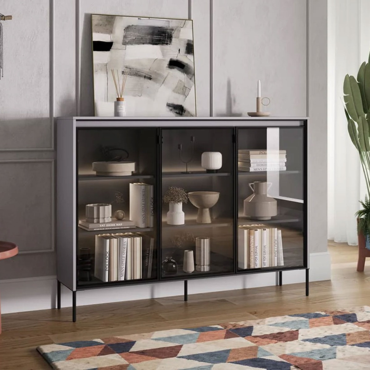 Scribble Spex Display Cabinet with 3 Doors - Grey Matt - Art Nest