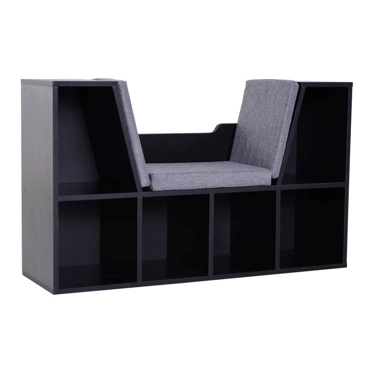 Bookcase Shelf Storage Seat with Cushion Sideboard Kids Children Reading Bedroom Living Room Organizer Black - Life Essentials